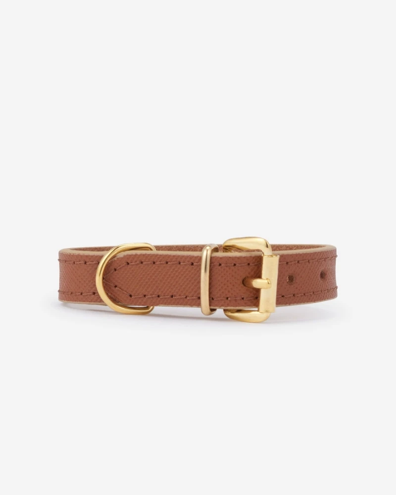 BRANNI Small Dog Collar In Cognac Leather (Made In Italy) (FINAL SALE) 2 BRANNI Small Dog Collar In Cognac Leather (Made In Italy) (FINAL SALE) - Image 2