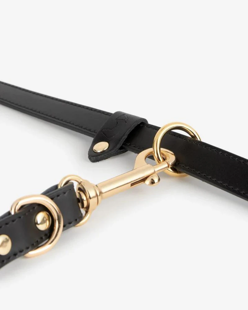 BRANNI Black Nara Hands-Free Leather Dog Leash With Brass Hardware (Made In Italy) 3 BRANNI Black Nara Hands-Free Leather Dog Leash With Brass Hardware (Made In Italy) - Image 3
