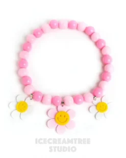 ICECREAMTREE STUDIO Smile Daisy With Pink Rose Beads Pet Necklace (Made In The USA)
