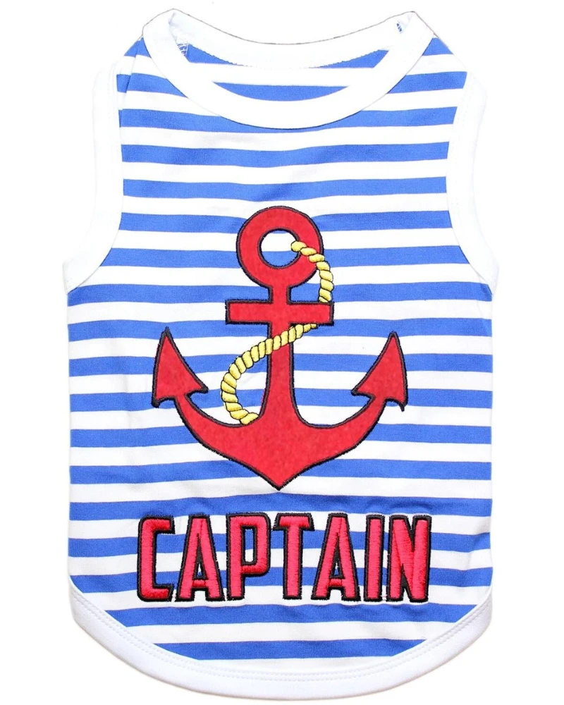 PARISIAN PETS Captain Dog Tank Top In Blue & White Stripe 5 PARISIAN PETS Captain Dog Tank Top In Blue & White Stripe - Image 5