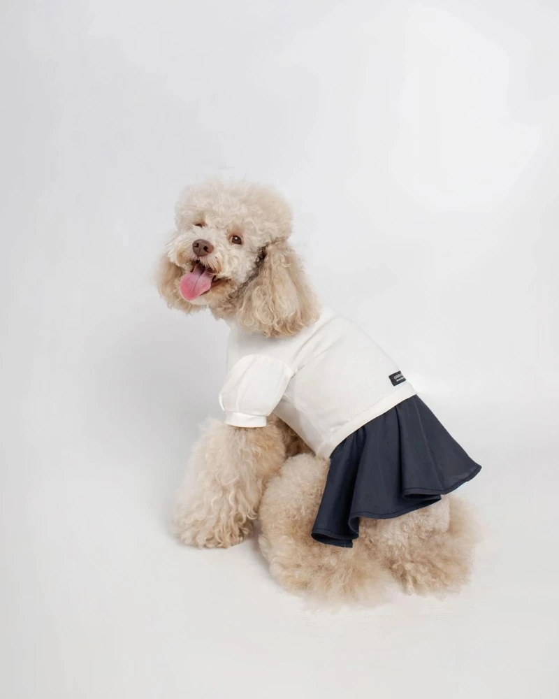 COLETTE ET GASTON Soft Dog Dress In White & Navy 3 COLETTE ET GASTON Soft Dog Dress In White & Navy - Image 3