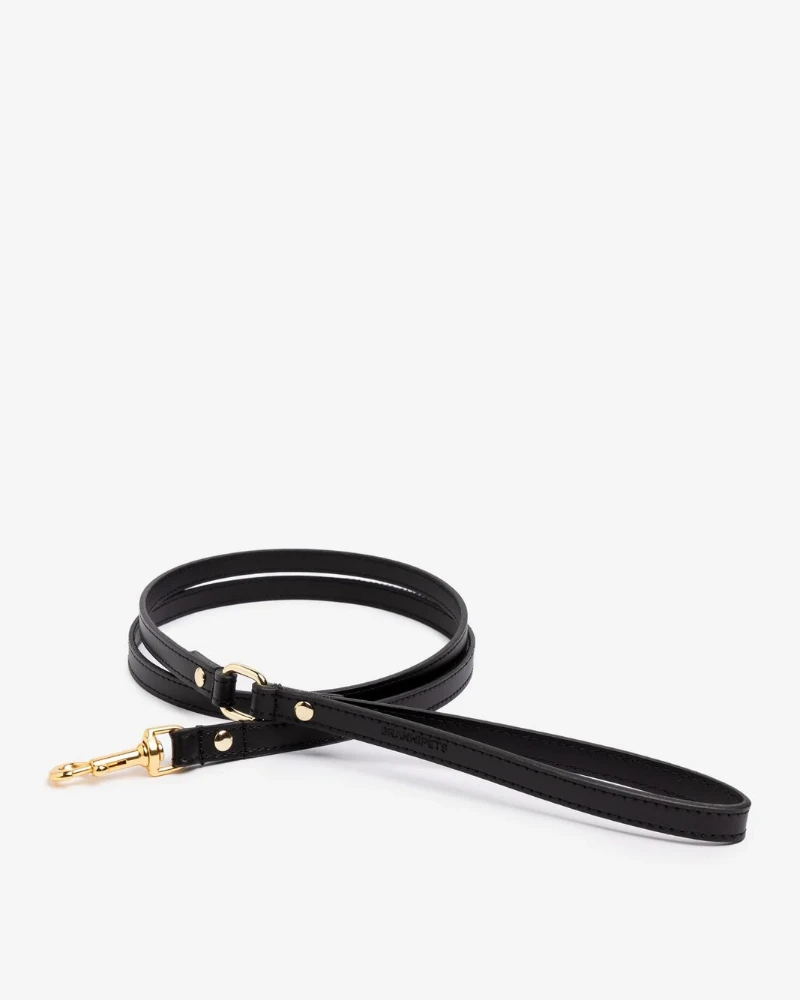 BRANNI Black Nara Leather Dog Leash With Brass Hardware (Made In Italy) 3 BRANNI Black Nara Leather Dog Leash With Brass Hardware (Made In Italy) - Image 3
