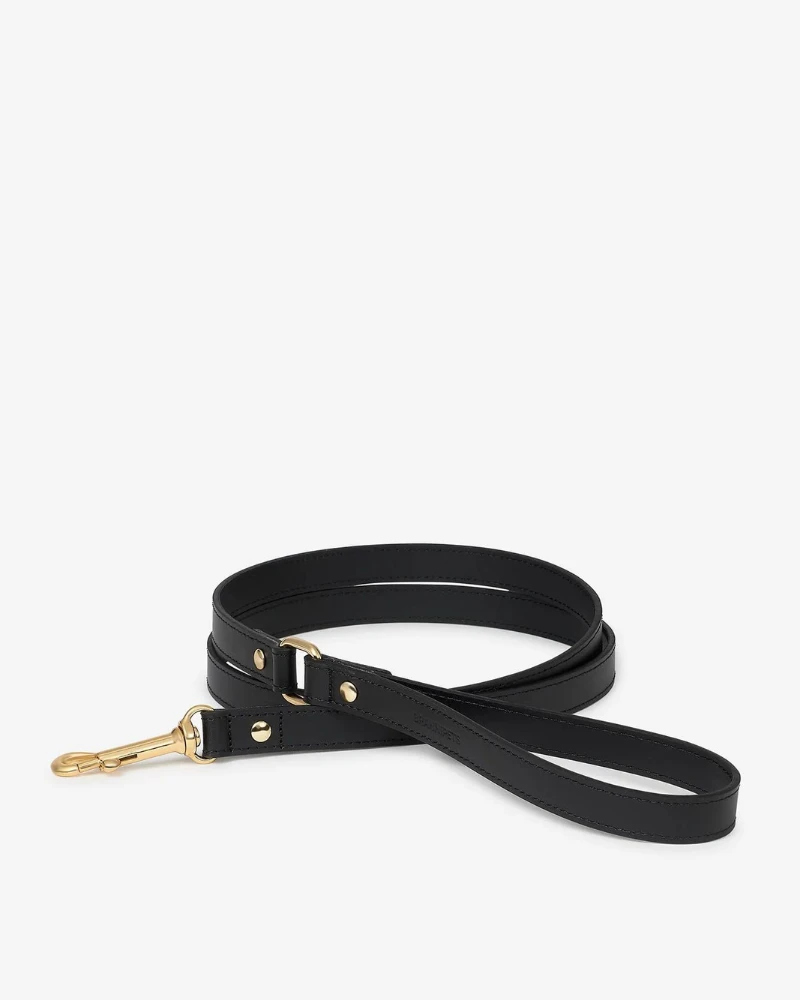 BRANNI Black Nara Leather Dog Leash With Brass Hardware (Made In Italy) 2 BRANNI Black Nara Leather Dog Leash With Brass Hardware (Made In Italy) - Image 2
