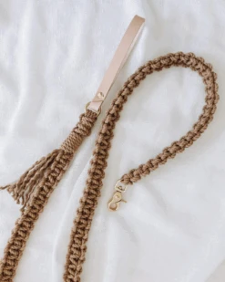 EMBER & IVORY Macrame And Leather Dog Leash In Brown (Made In The USA)
