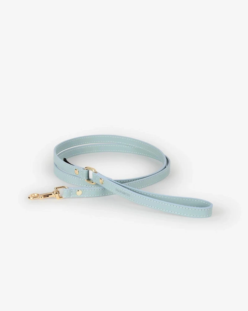 BRANNI Sky Blue Nara Leather Dog Leash With Brass Hardware (Made In Italy) 1 BRANNI Sky Blue Nara Leather Dog Leash With Brass Hardware (Made In Italy)