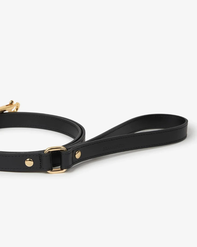 BRANNI Black Nara Leather Dog Leash With Brass Hardware (Made In Italy) 6 BRANNI Black Nara Leather Dog Leash With Brass Hardware (Made In Italy) - Image 6