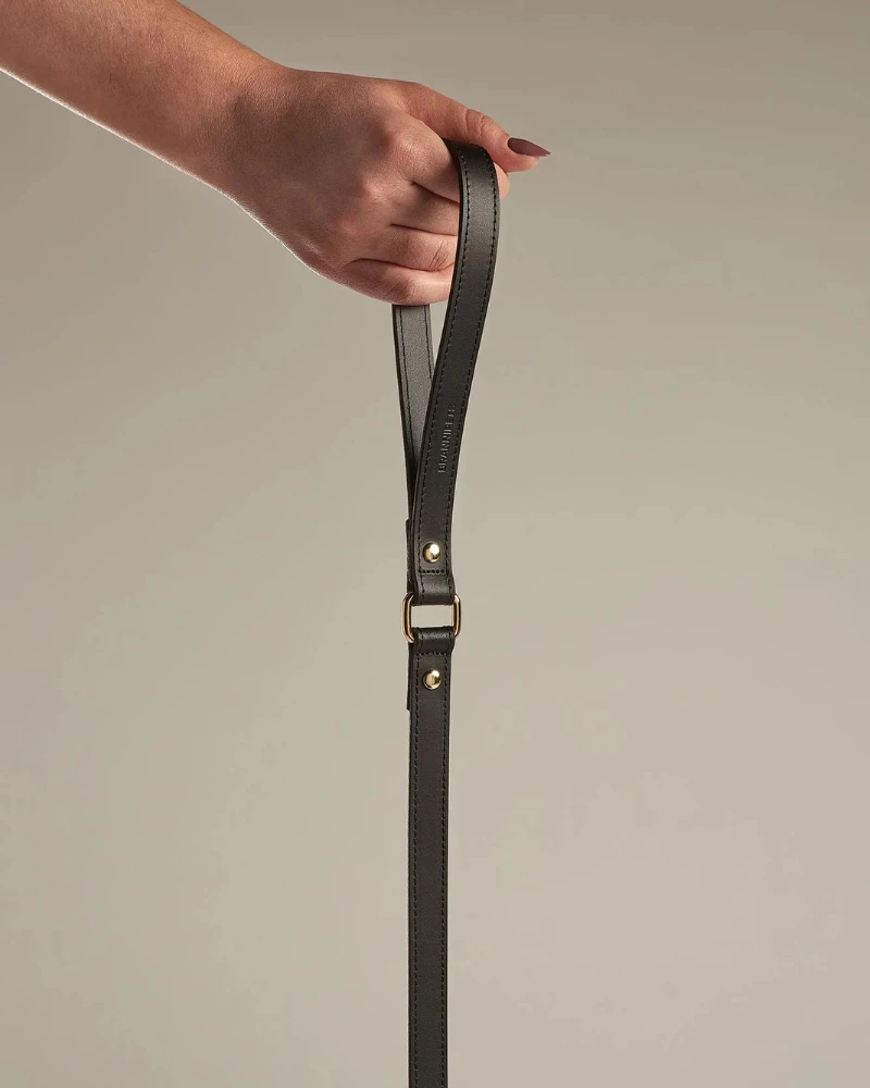 BRANNI Black Nara Leather Dog Leash With Brass Hardware (Made In Italy) 1 BRANNI Black Nara Leather Dog Leash With Brass Hardware (Made In Italy)