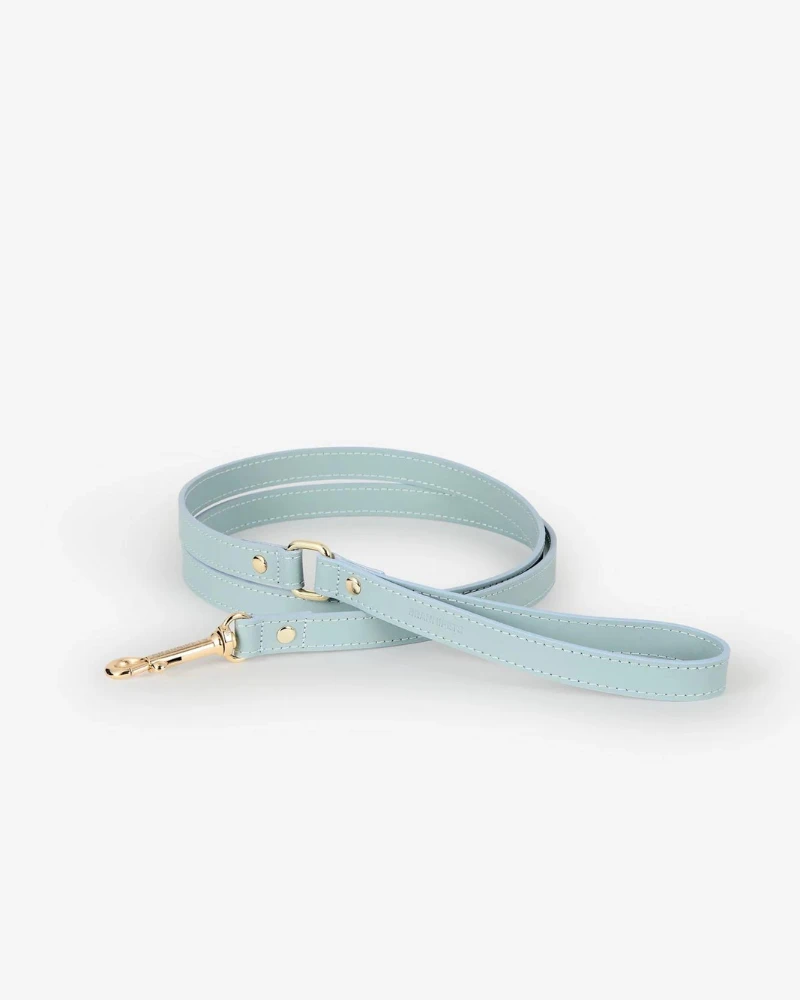 BRANNI Sky Blue Nara Leather Dog Leash With Brass Hardware (Made In Italy) 4 BRANNI Sky Blue Nara Leather Dog Leash With Brass Hardware (Made In Italy) - Image 4