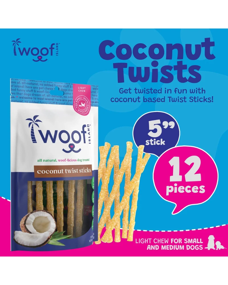 WOOF ISLAND All Natural Coconut Dog Twist Sticks Treat (12-Pack) 6 WOOF ISLAND All Natural Coconut Dog Twist Sticks Treat (12-Pack) - Image 6