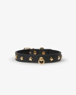 BRANNI Black Nara Leather Dog Collar With Brass Stars (Made In Italy) -Pet Sale Shop 6 a3a882b1 6ff1 47fa b5e4 e46808eb06a0