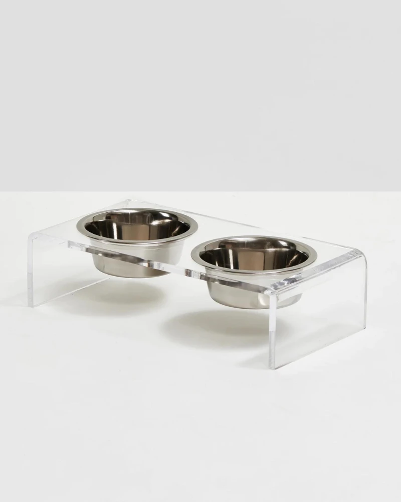 HIDDIN Clear Lucite Double Bowl Pet Feeder (Made In The USA) (Direct-Ship) 4 HIDDIN Clear Lucite Double Bowl Pet Feeder (Made In The USA) (Direct-Ship) - Image 4