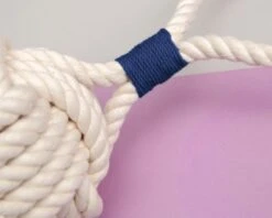 MYSTIC KNOTWORK Monkey Fist Rope Dog Toy In White With Navy Whipping (Made In The USA) -Pet Sale Shop DOG CO 1C5A4662a