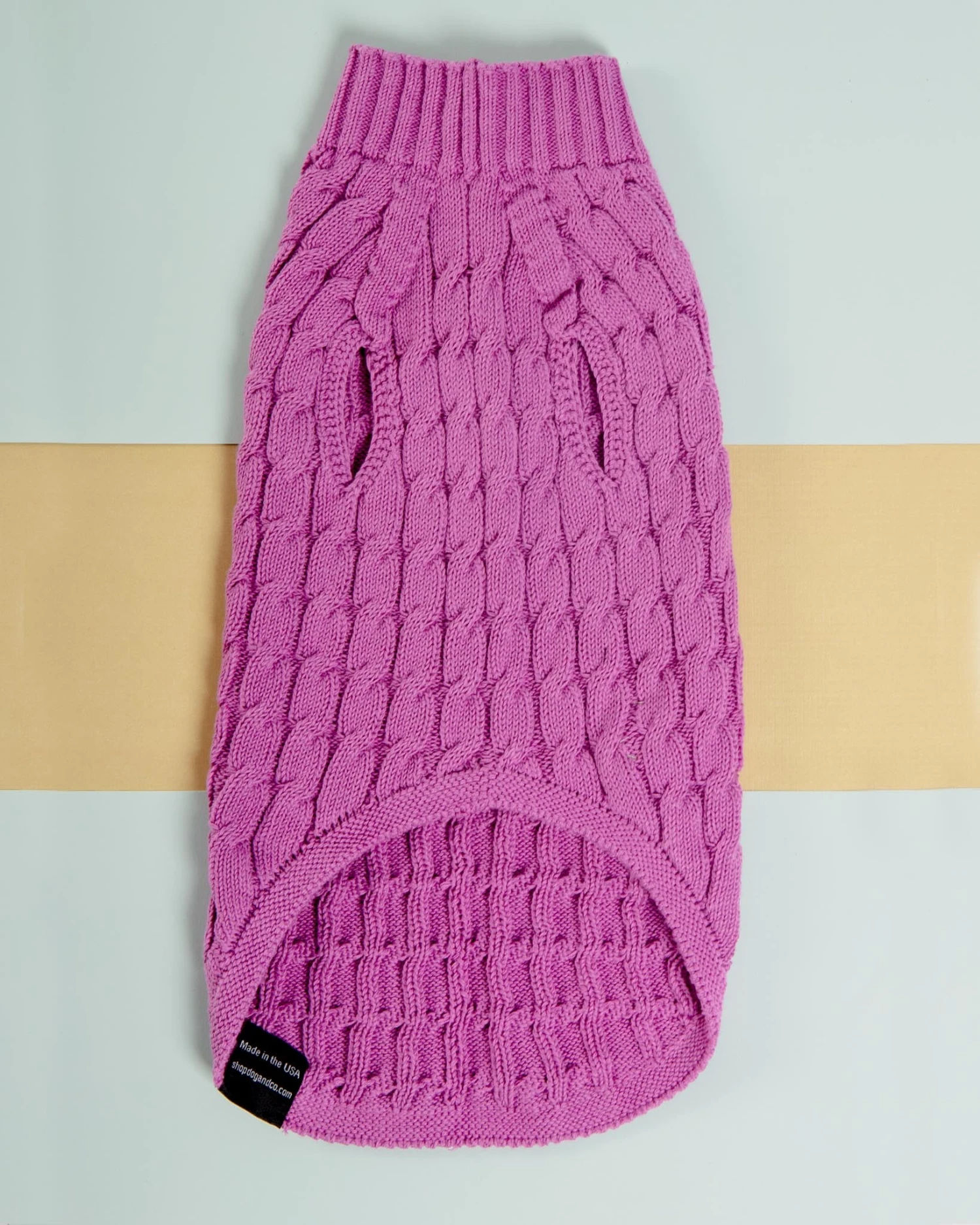 DOG & CO. COLLECTION The Uptown Cable Knit Sweater In Radiant Orchid American Cotton (Made In NYC) 4 DOG & CO. COLLECTION The Uptown Cable Knit Sweater In Radiant Orchid American Cotton (Made In NYC) - Image 4