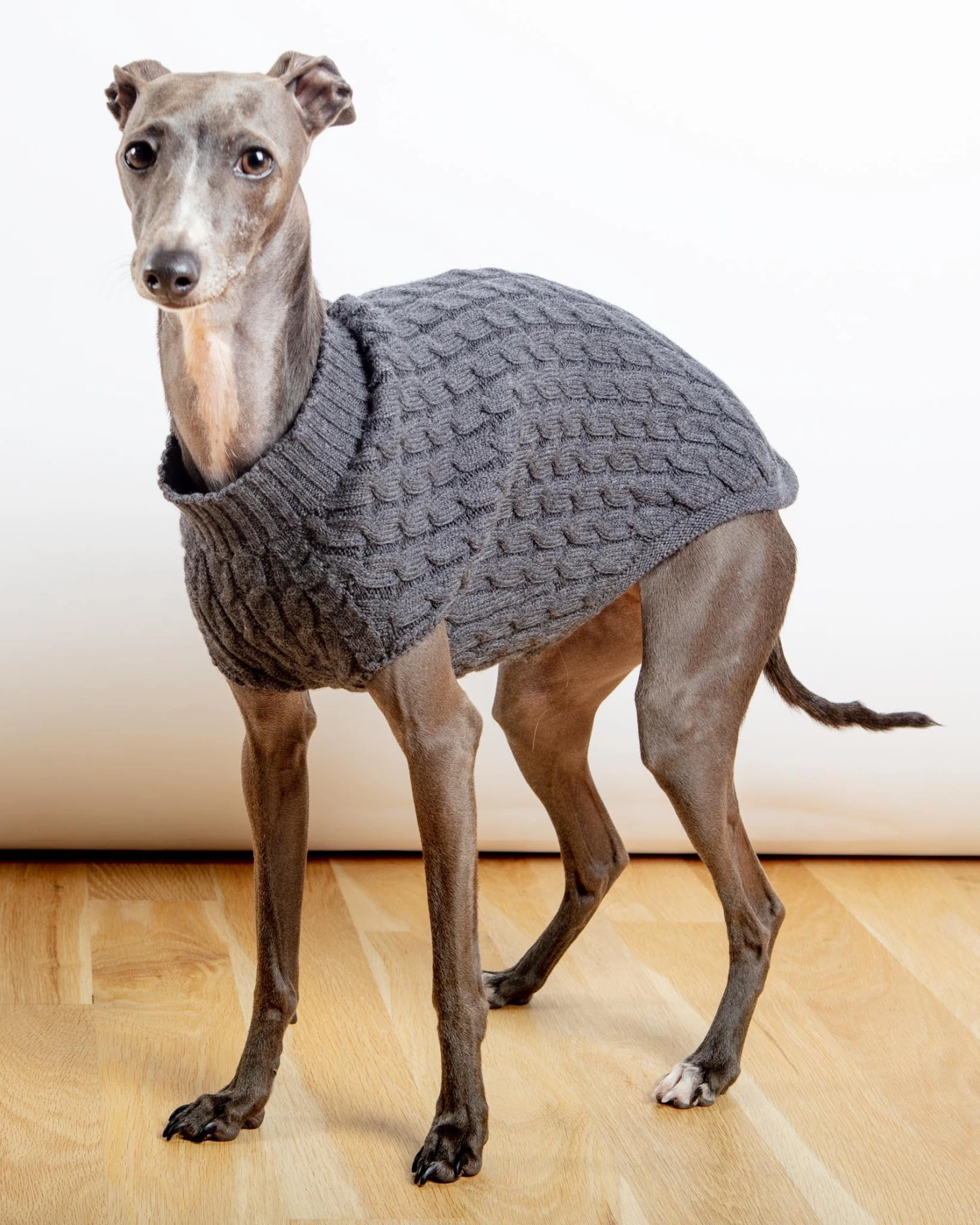 DOG & CO. COLLECTION The Uptown Cable Knit Sweater In City Slush Grey Merino Wool (Made In NYC) 1 DOG & CO. COLLECTION The Uptown Cable Knit Sweater In City Slush Grey Merino Wool (Made In NYC)