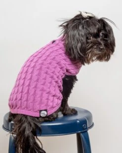 DOG & CO. COLLECTION The Uptown Cable Knit Sweater In Radiant Orchid American Cotton (Made In NYC) 15 DOG & CO. COLLECTION The Uptown Cable Knit Sweater In Radiant Orchid American Cotton (Made In NYC) -Pet Sale Shop Dog Co 1C5A0090