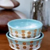 BARI MOSS CERAMICS Ceramic Spotted Jade Dog Bowl (Made In The USA)