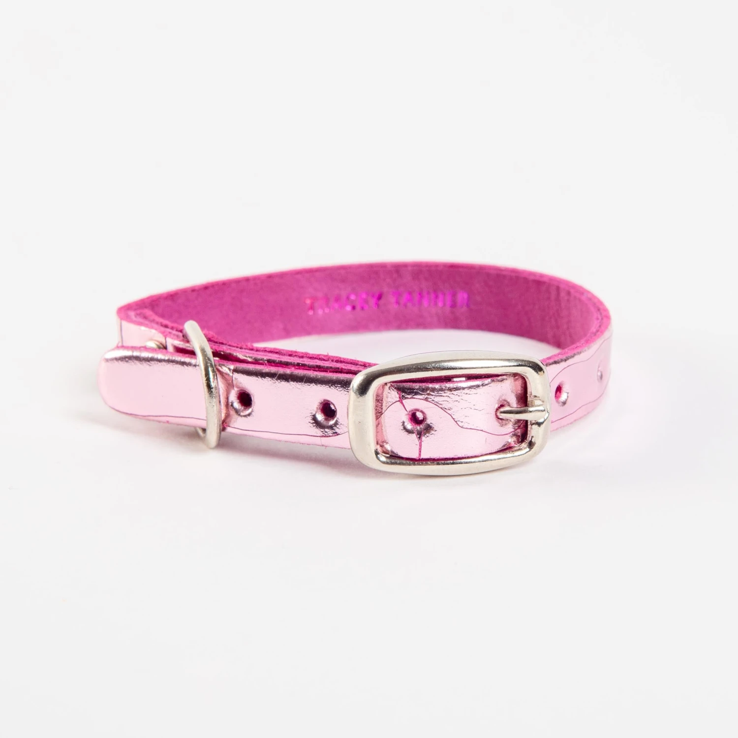 TRACEY TANNER The Cleo Leather Tag Collar In Baby Pink Crackle (DOG & CO. Exclusive) 1 TRACEY TANNER The Cleo Leather Tag Collar In Baby Pink Crackle (DOG & CO. Exclusive)