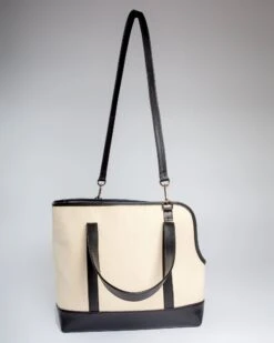 LECUONA X DOG & CO. Black Leather & Natural Canvas Luxe Dog Carrier <br>(Made In Mexico)<br>(Dog & Co. Exclusive) -Pet Sale Shop Dog Co 1C5A3539