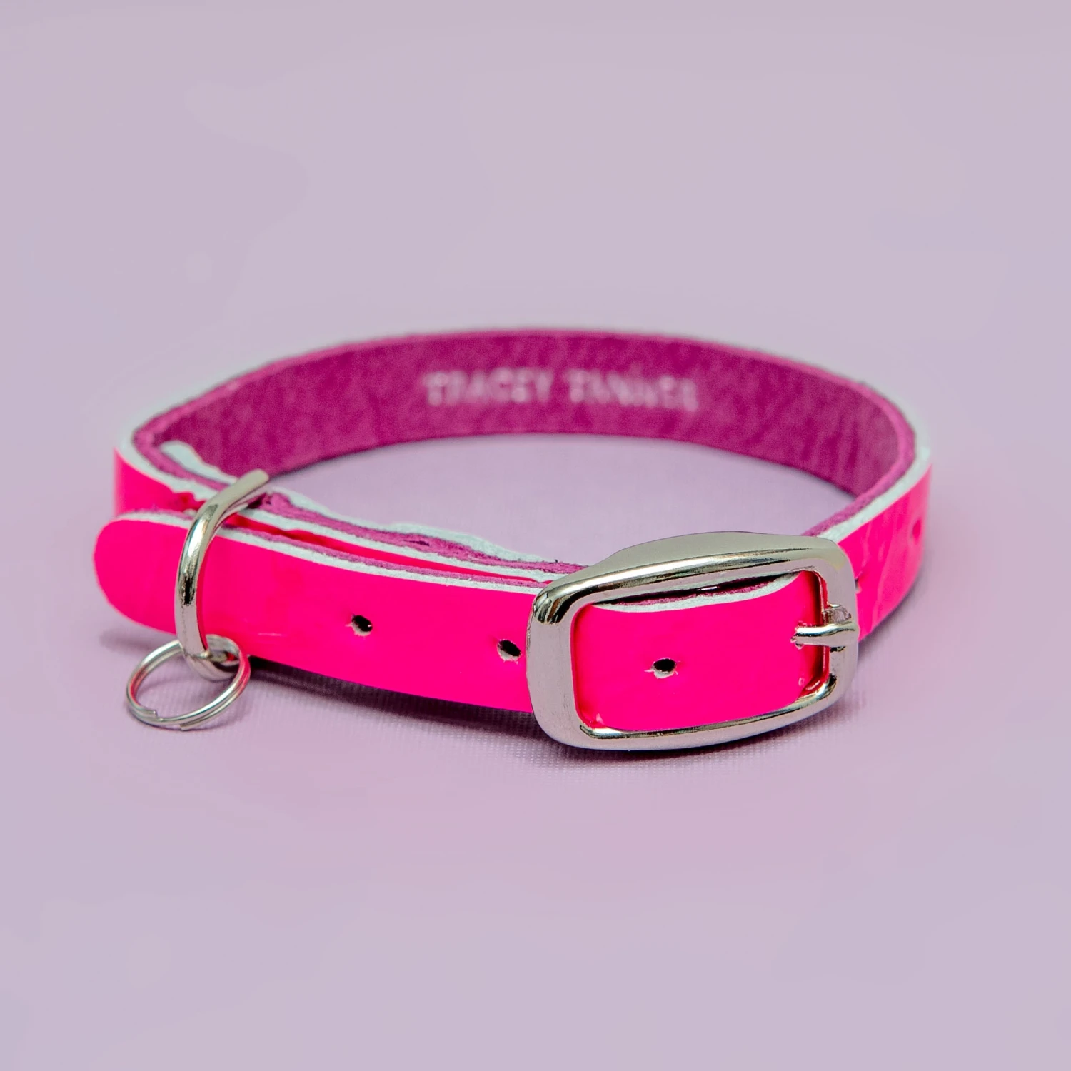 TRACEY TANNER The Cleo Leather Tag Collar In Neon Pink Patent (DOG & CO. Exclusive) 2 TRACEY TANNER The Cleo Leather Tag Collar In Neon Pink Patent (DOG & CO. Exclusive) - Image 2