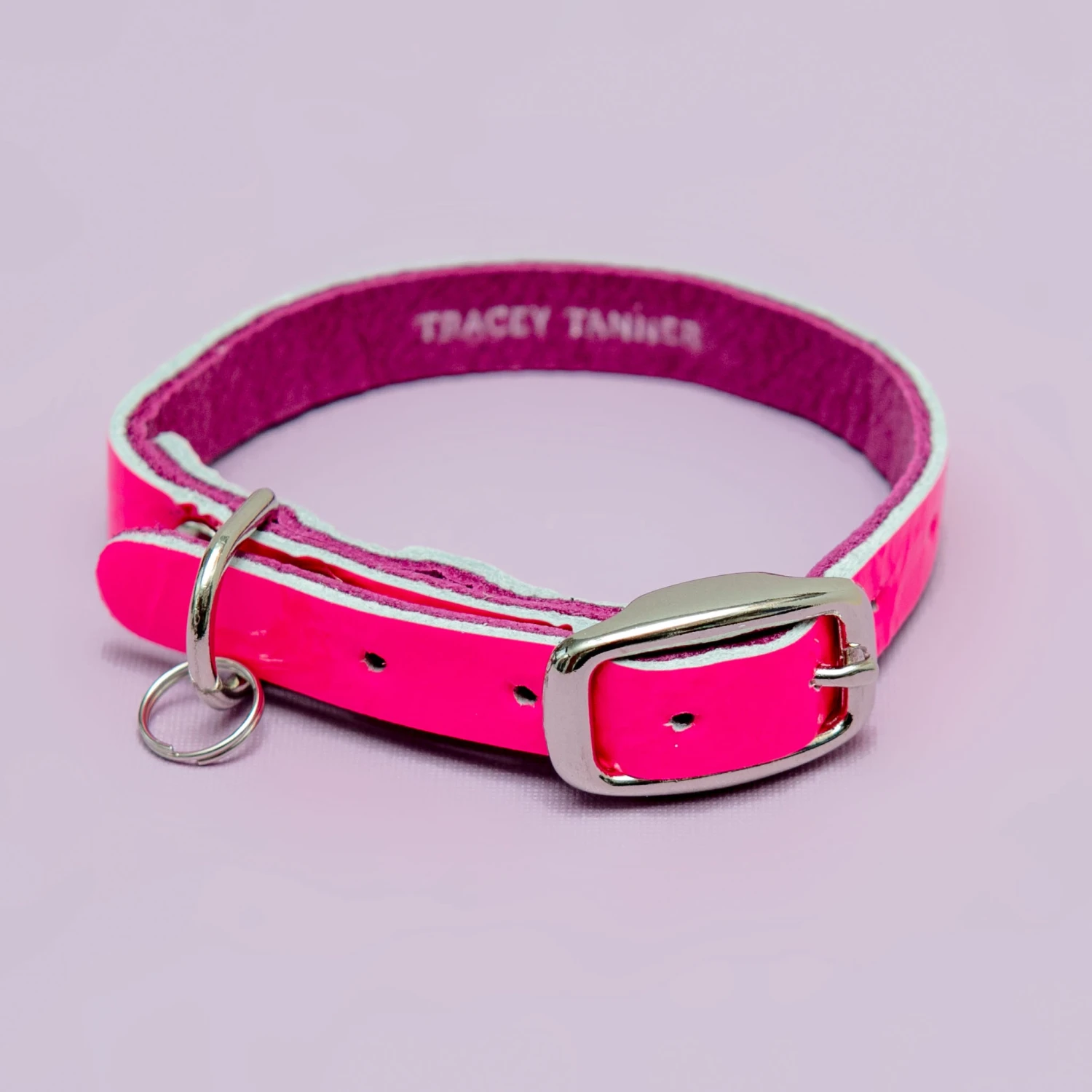 TRACEY TANNER The Cleo Leather Tag Collar In Neon Pink Patent (DOG & CO. Exclusive) 3 TRACEY TANNER The Cleo Leather Tag Collar In Neon Pink Patent (DOG & CO. Exclusive) - Image 3