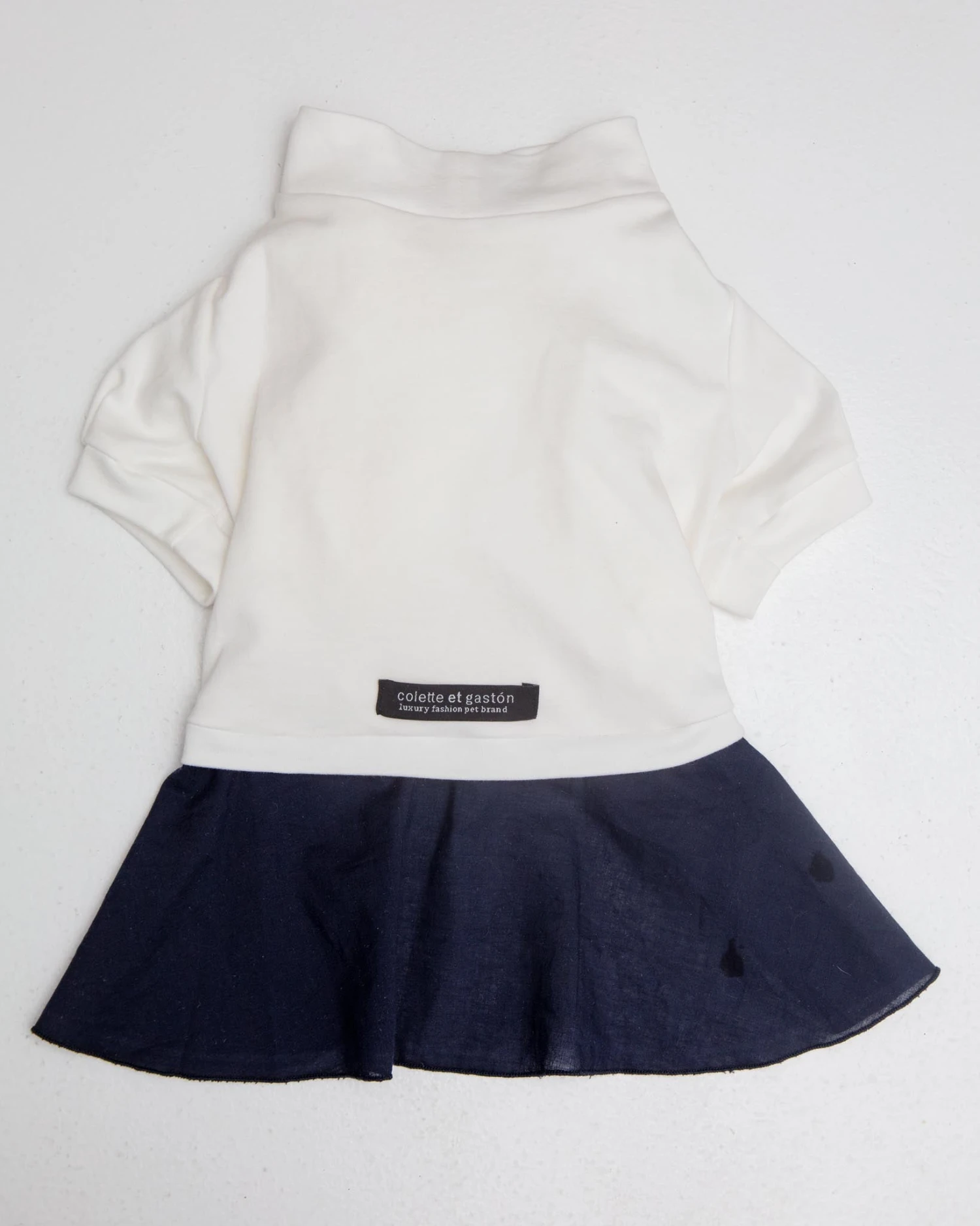 COLETTE ET GASTON Soft Dog Dress In White & Navy 1 COLETTE ET GASTON Soft Dog Dress In White & Navy