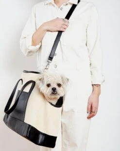 LECUONA X DOG & CO. Black Leather & Natural Canvas Luxe Dog Carrier <br>(Made In Mexico)<br>(Dog & Co. Exclusive) -Pet Sale Shop Dog Co 1C5A6264