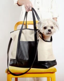 LECUONA X DOG & CO. Black Leather & Natural Canvas Luxe Dog Carrier <br>(Made In Mexico)<br>(Dog & Co. Exclusive)