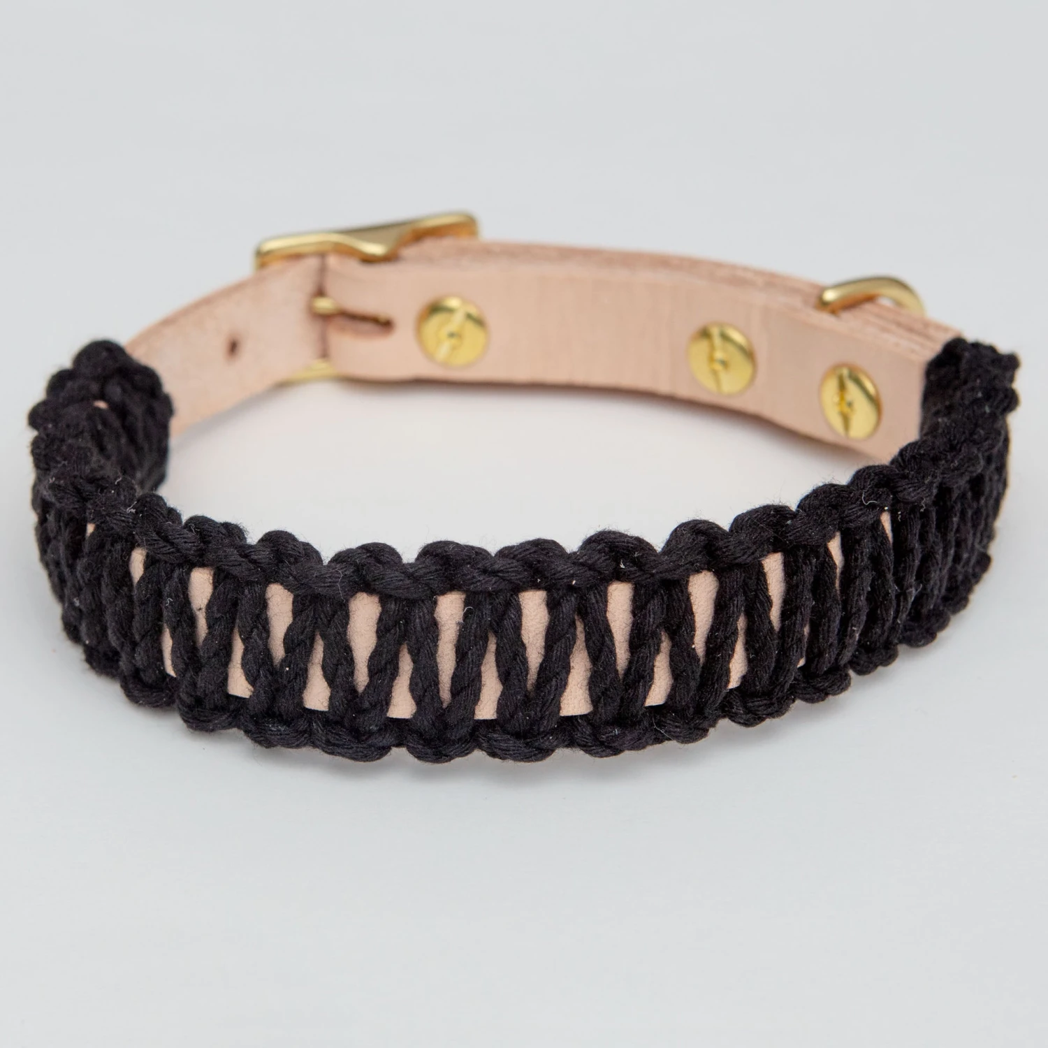 EMBER & IVORY Macrame & Leather Dog Collar In Black W/ Natural (Made In The USA) 3 EMBER & IVORY Macrame & Leather Dog Collar In Black W/ Natural (Made In The USA) - Image 3