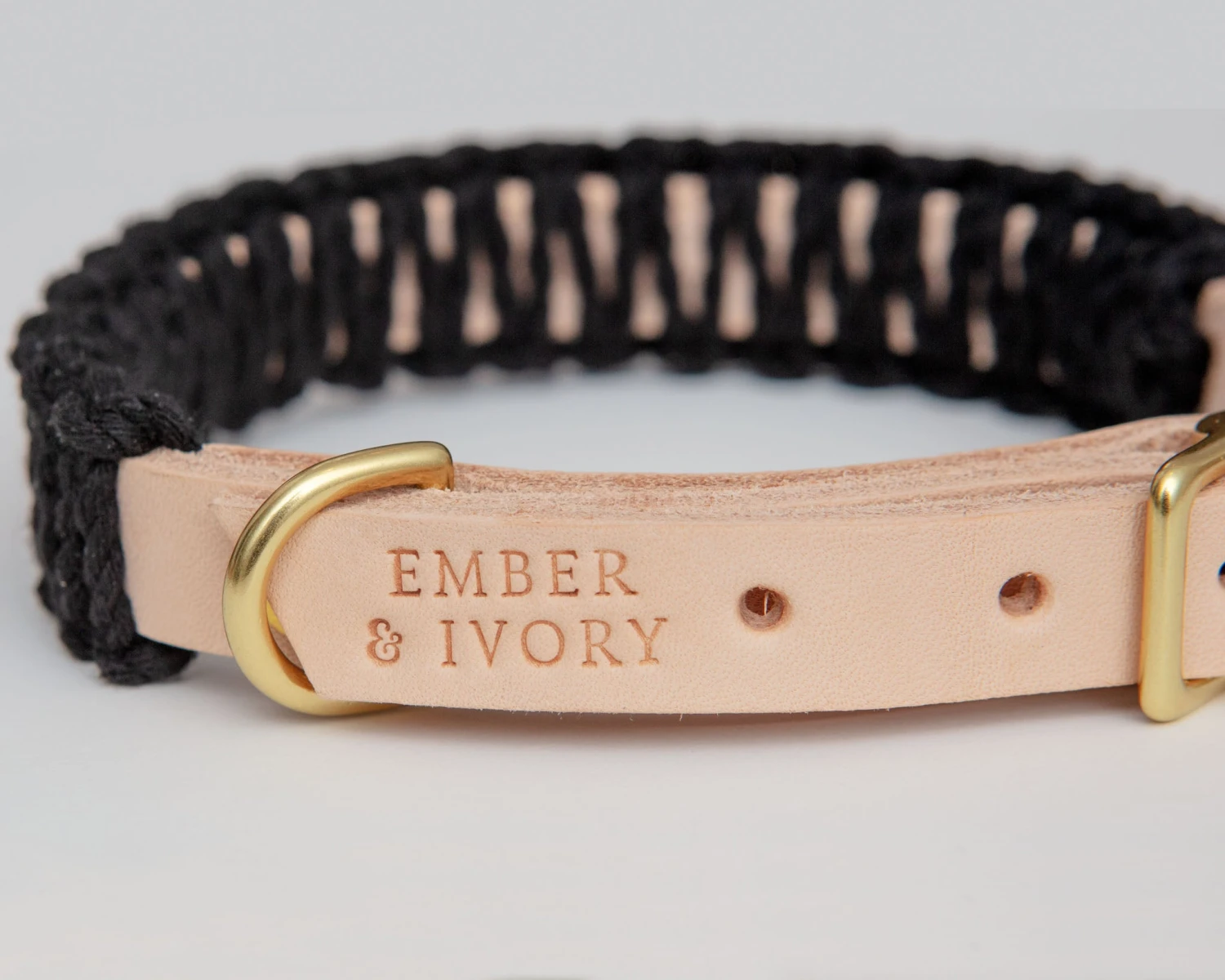 EMBER & IVORY Macrame & Leather Dog Collar In Black W/ Natural (Made In The USA) 4 EMBER & IVORY Macrame & Leather Dog Collar In Black W/ Natural (Made In The USA) - Image 4