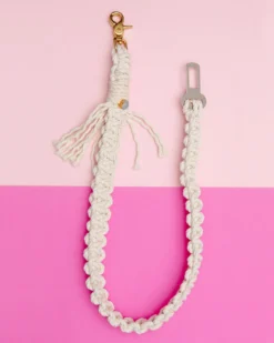 EMBER & IVORY Macrame Seat Belt Dog Restraint In Natural (Made In The USA)