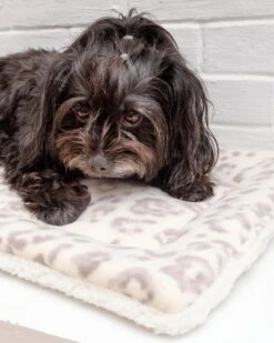MUTTS & MITTENS Cream Leopard Plush Fleece Pet Napping Mat (Made In The USA)