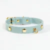 BRANNI Sky Blue Nara Leather Dog Collar With Brass Flowers (Made In Italy)