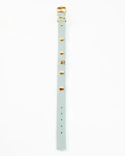 BRANNI Sky Blue Nara Leather Dog Collar With Brass Flowers (Made In Italy) -Pet Sale Shop Dog Co 1C5A8508