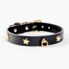 BRANNI Black Nara Leather Dog Collar With Brass Stars (Made In Italy)