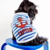 PARISIAN PETS Captain Dog Tank Top In Blue & White Stripe