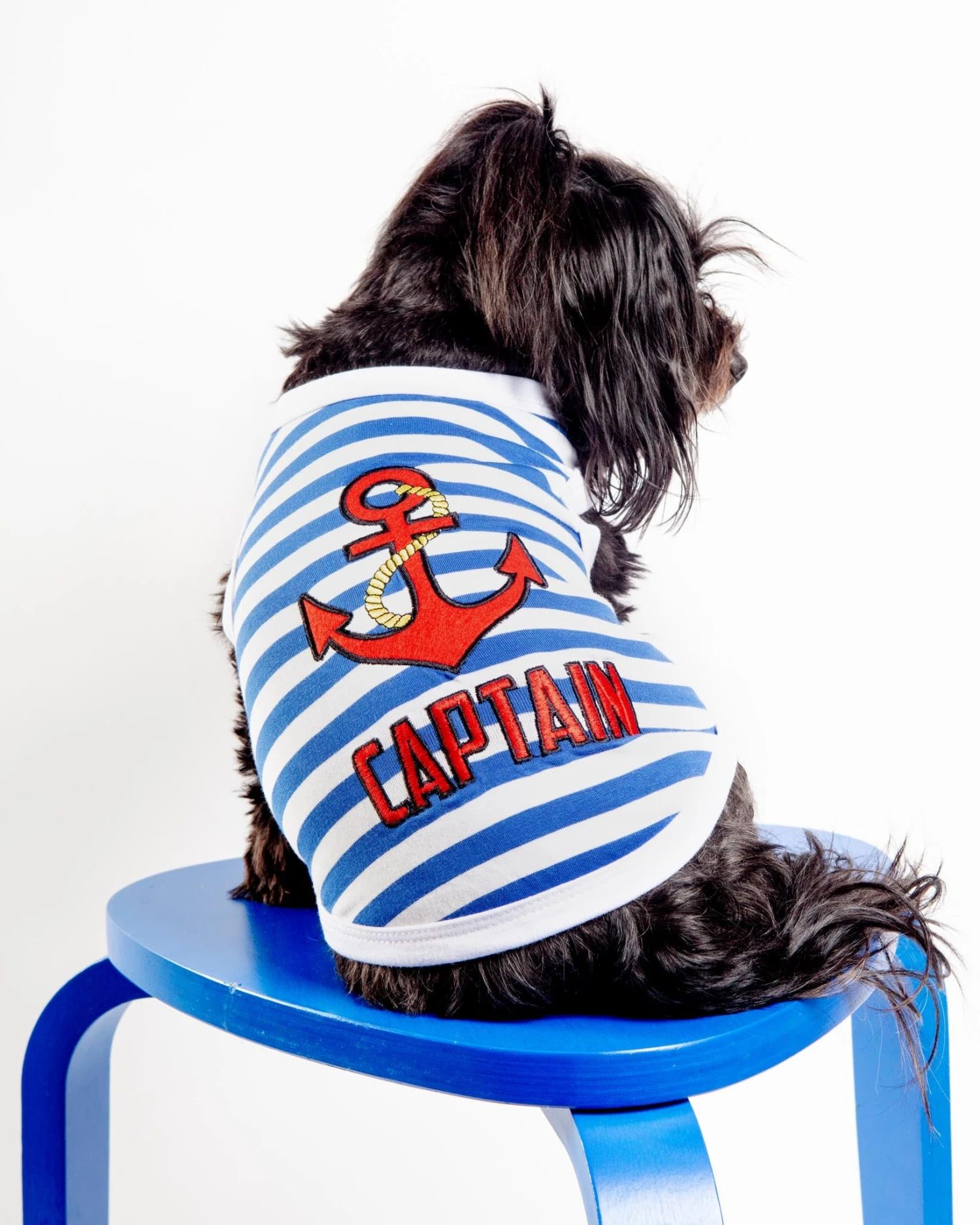 PARISIAN PETS Captain Dog Tank Top In Blue & White Stripe 1 PARISIAN PETS Captain Dog Tank Top In Blue & White Stripe