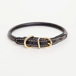 LA CINOPELCA Italian Rolled Leather Dog Collar In Black