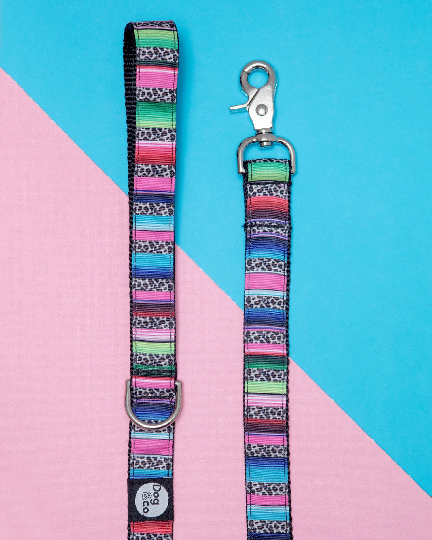 DOG & CO. COLLECTION Rainbow Serape + Leopard Dog Leash (Made In NYC) 1 DOG & CO. COLLECTION Rainbow Serape + Leopard Dog Leash (Made In NYC)