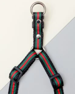 DOG & CO. COLLECTION Step-In Dog Harness In Luxe Green & Red Stripe (Made In NYC) -Pet Sale Shop Dog Co Step InDogHarnessinLuxeGreen RedStripe 1C5A1530