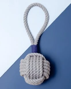 MYSTIC KNOTWORK Monkey Fist Rope Dog Toy In Gray With Navy Whipping (Made In The USA) -Pet Sale Shop Dog Co MG 0025
