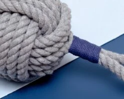 MYSTIC KNOTWORK Monkey Fist Rope Dog Toy In Gray With Navy Whipping (Made In The USA) -Pet Sale Shop Dog Co MG 0027