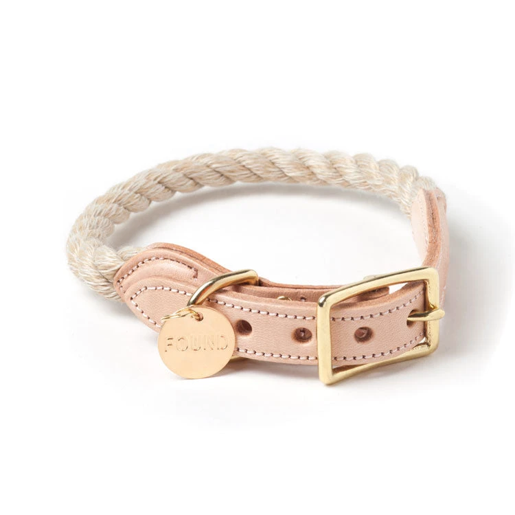 FOUND MY ANIMAL Rope Collar In Light Tan (Made In The USA) 1 FOUND MY ANIMAL Rope Collar In Light Tan (Made In The USA)