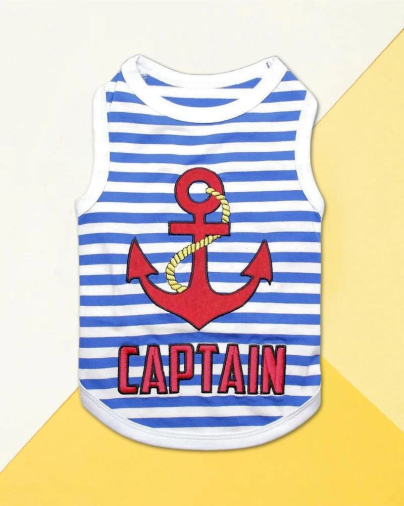 PARISIAN PETS Captain Dog Tank Top In Blue & White Stripe 3 PARISIAN PETS Captain Dog Tank Top In Blue & White Stripe - Image 3