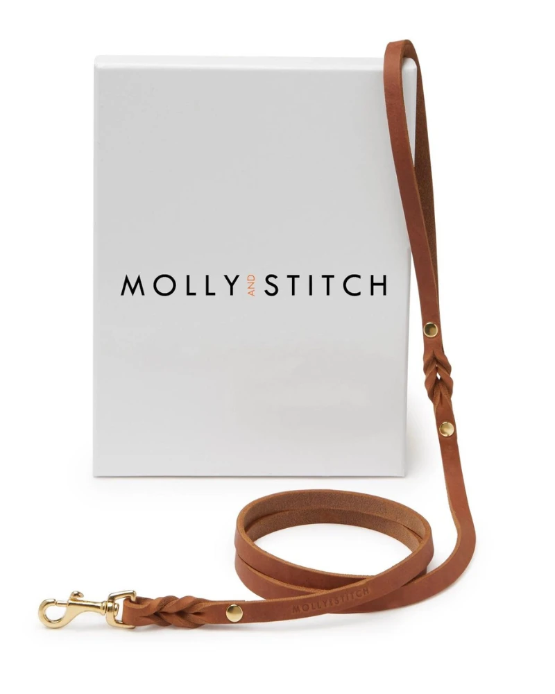 MOLLY & STITCH Butter Leather Dog Leash In Sahara Cognac (Made In Austria) 1 MOLLY & STITCH Butter Leather Dog Leash In Sahara Cognac (Made In Austria)